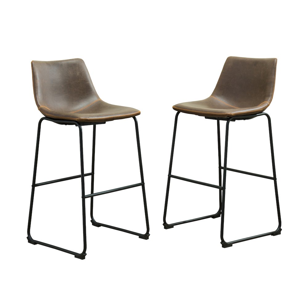 Lotusville Vintage PU Leather Barstools, Antique Brown, Set of 2