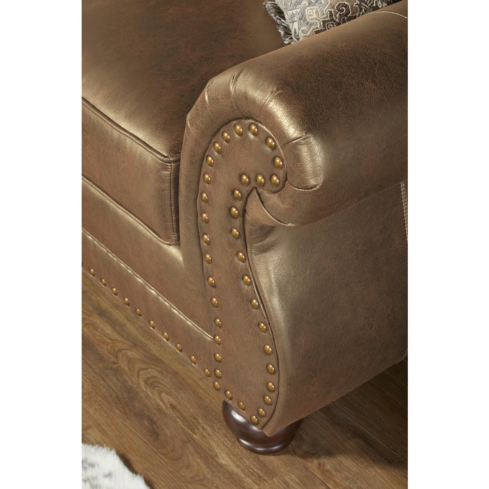 Leinster Faux Leather Arm Chair and Ottoman in Jetson Ginger