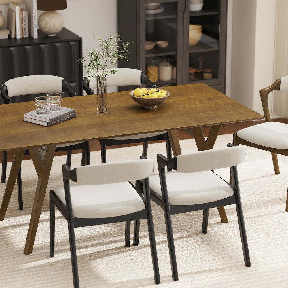 Lavin Modern 7-Piece Dining Set, Dining Table with 2 Walnut and 4 Black Chairs
