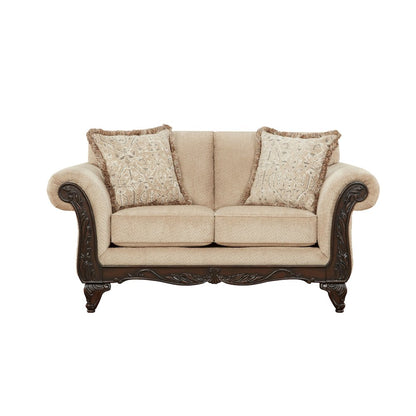 Hernen Carved Wood Frame Loveseat, Emma Wheat