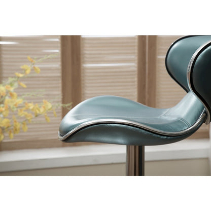 Masaccio Blue Leatherette Adjustable Swivel Barstool Chrome Base, Set of 2