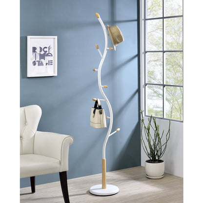 Arles Metal White and Oak Standing Coat Rack