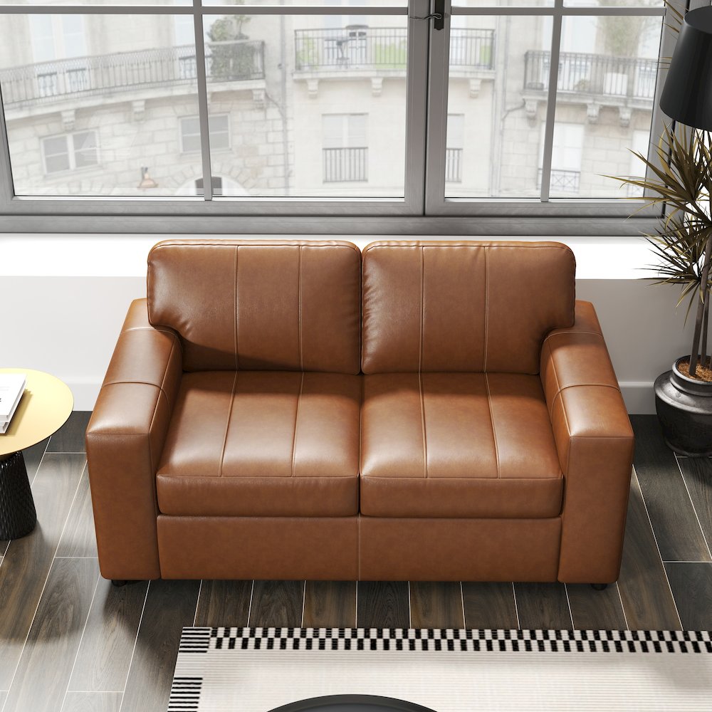 Sakan Leather Upholstered Loveseat, Caramel