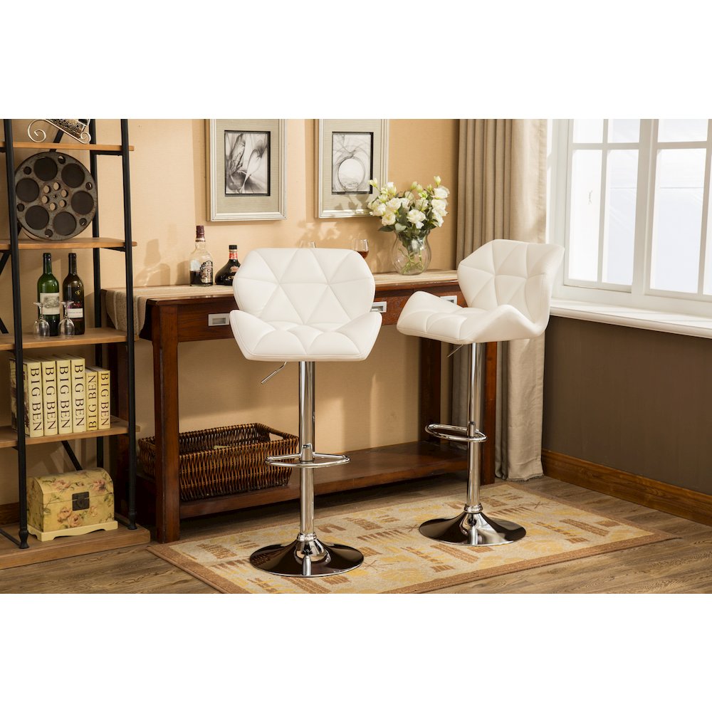 Glasgow Contemporary Tufted Adjustable Height White Bar Stools, Set of 2