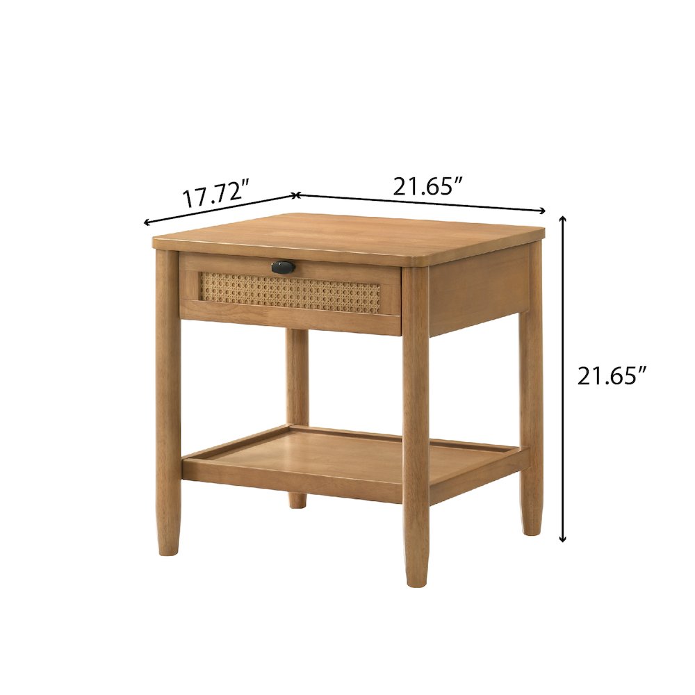 Vichy Single-Drawer Bedroom Nightstand with Shelf in Light Walnut