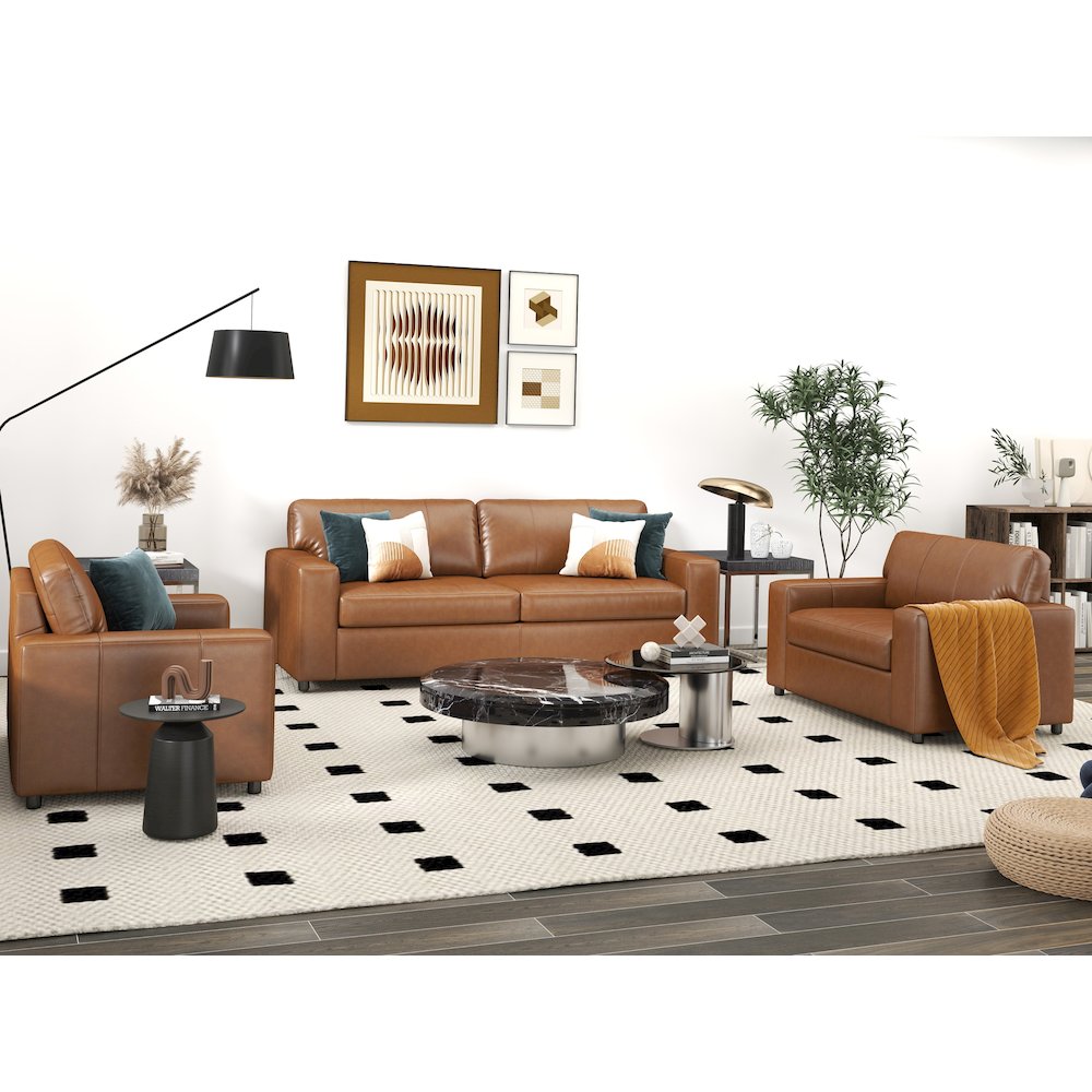 Sakan Leather Upholstered 3-Piece Living Room Set, Sofa and 2 Cutler Chairs