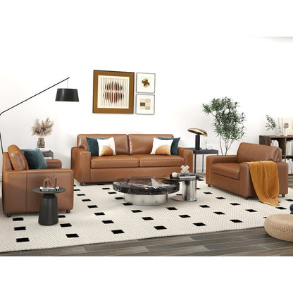 Sakan Leather Upholstered 3-Piece Living Room Set, Sofa and 2 Cutler Chairs