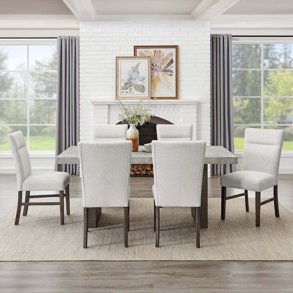 Sorlen Modern 7-Piece Dining Set, 3D Faux Concrete Table with 6 Chairs