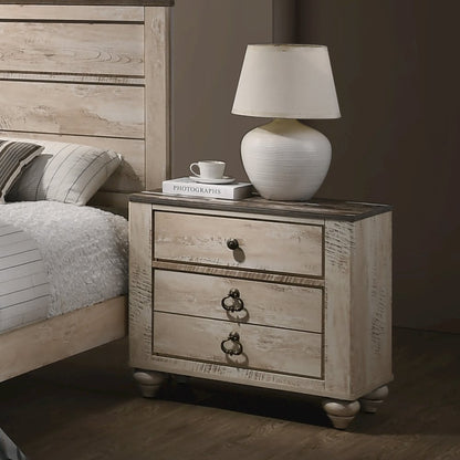 White Wash Finish 4-Piece Bedroom Set-King Bed, Dresser, Mirror and Nightstand