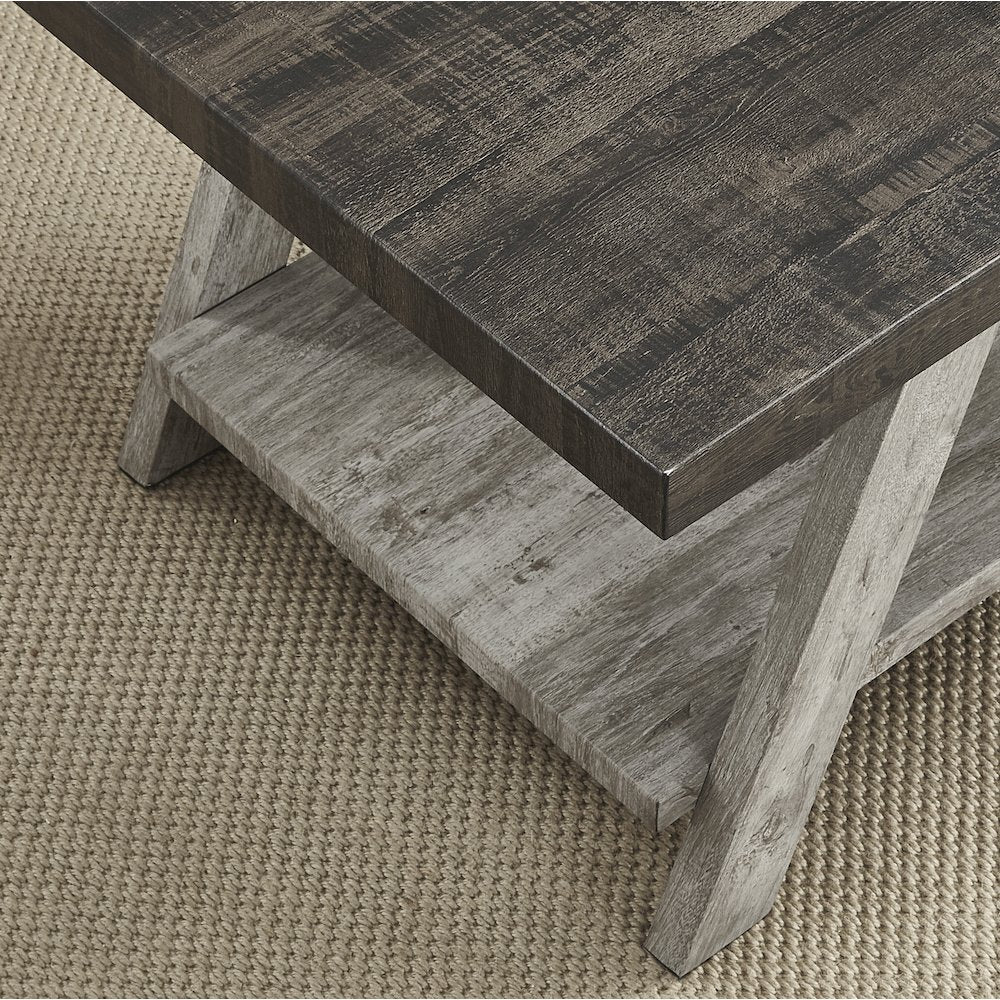 Ethens Contemporary Two-Tone Wood Shelf Side Table in Weathered Walnut and Gray