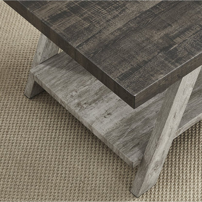 Ethens Contemporary Two-Tone Wood Shelf Side Table in Weathered Walnut and Gray