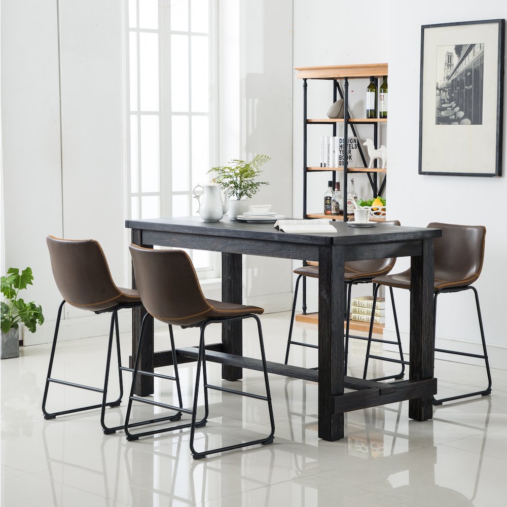 Lotusville Antique Wood Counter Height Dining Set: Table and Four Chairs, Brown