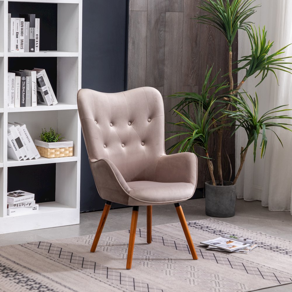 Doarnin Contemporary Silky Velvet Tufted Button Back Accent Chair, Chocolate
