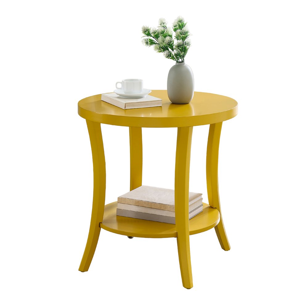 Perth Round End Table with Shelf, Yellow