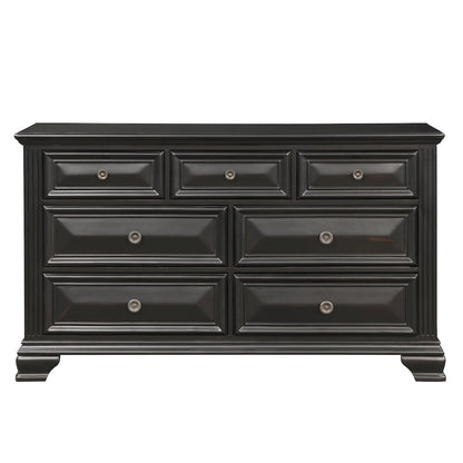 Vintage Black Wood Bedroom Set, Queen Panel Bed, Dresser, Mirror, 2 Nightstands