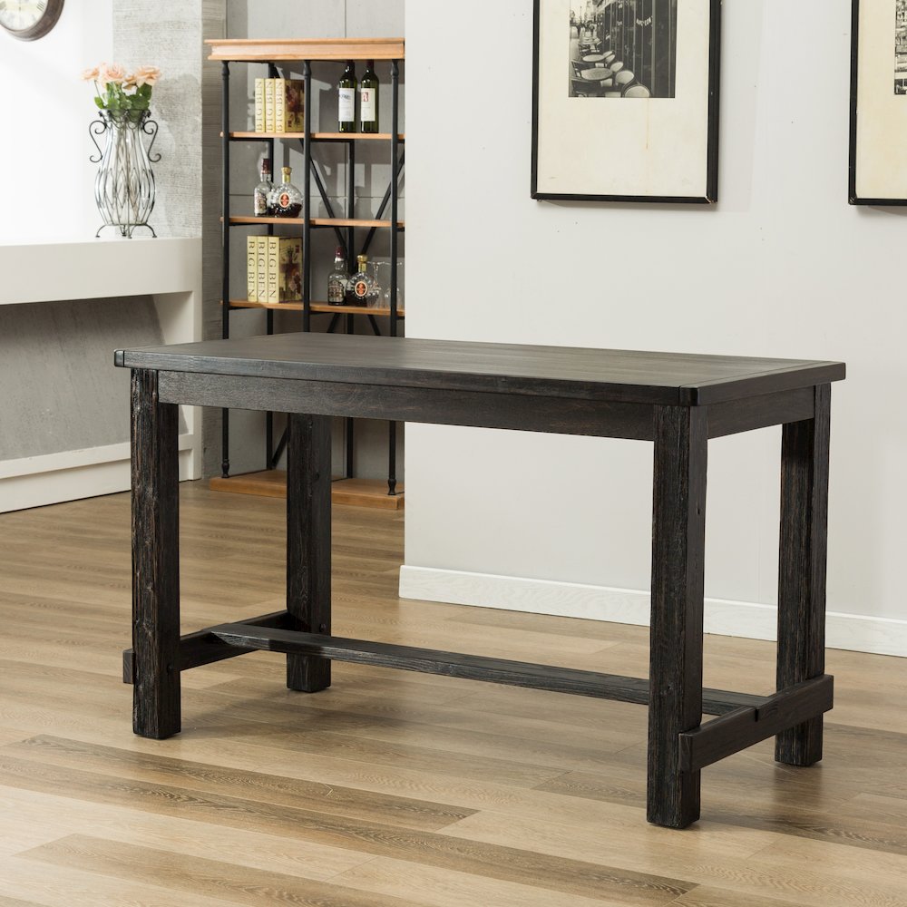 7-Piece Counter Height Antique Black Wood Dining Table with 6 Gray Chairs