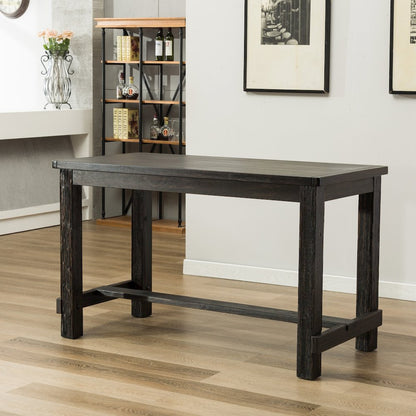 7-Piece Counter Height Antique Black Wood Dining Table with 6 Gray Chairs