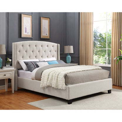 Nantarre Fabric Button Tufted Wingback King Bed with Nail Head Trim, Tan
