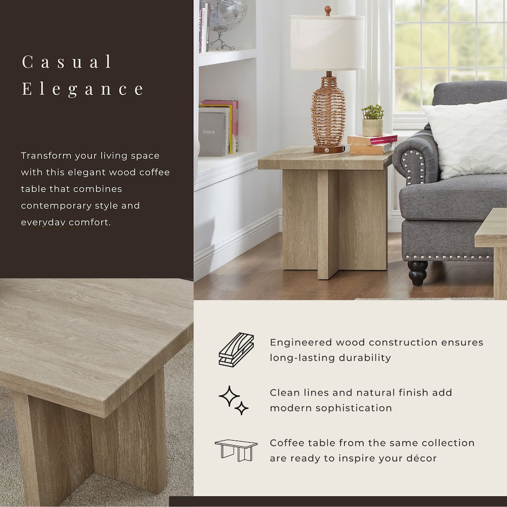 Mchome Square End Table, Nightstand, Oak Finish