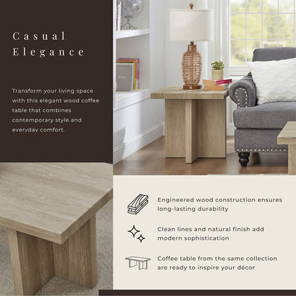 Mchome Square End Table, Nightstand, Oak Finish