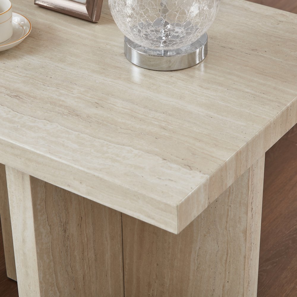 Cavira Modern Faux Marble Living Room Side Table, Beige