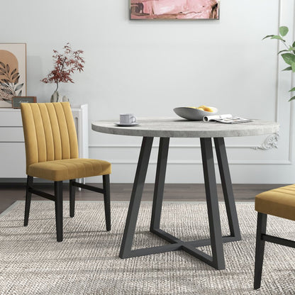 Edo 5-Piece Dining Set, Round Trestle Table and 4 Chairs, Gray and Yellow