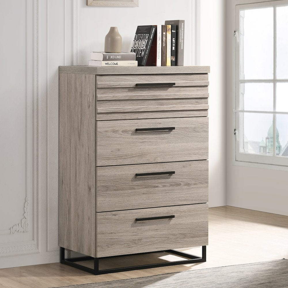 Panel Bed, Dresser, Mirror, Nightstand, and Chest, Weathered Gray, King