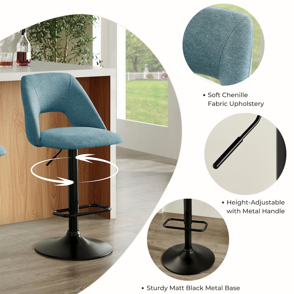 Nuvia Contemporary Adjustable Barstool with Upholstered Swivel Seats, Set of 2