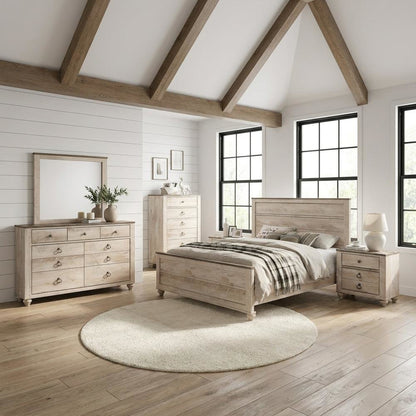 Contemporary Wood Veneer Queen Bedroom Set with Dresser and Nightstand, Grey