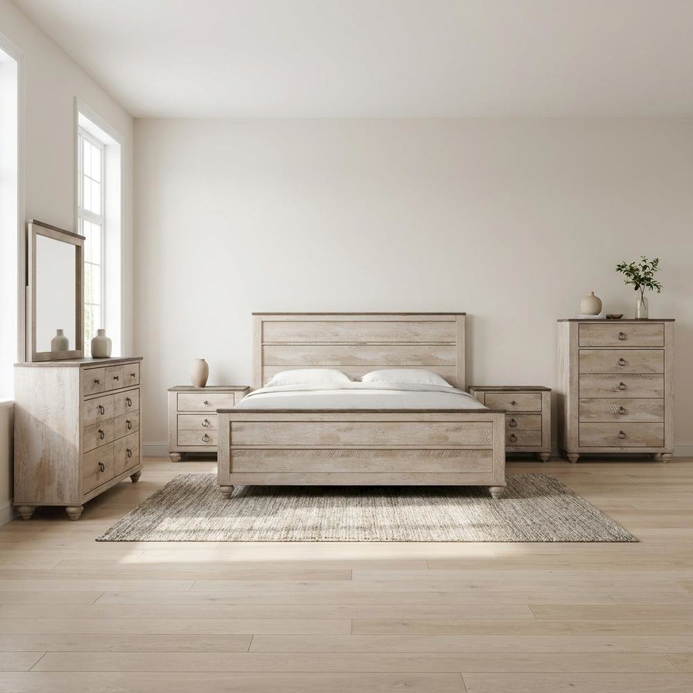 Contemporary Wood Veneer Queen Bedroom Set with Dresser and Nightstand, Grey