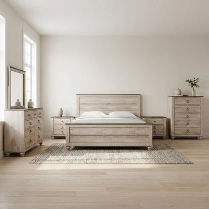 Contemporary Wood Veneer Queen Bedroom Set with Dresser and Nightstand, Grey