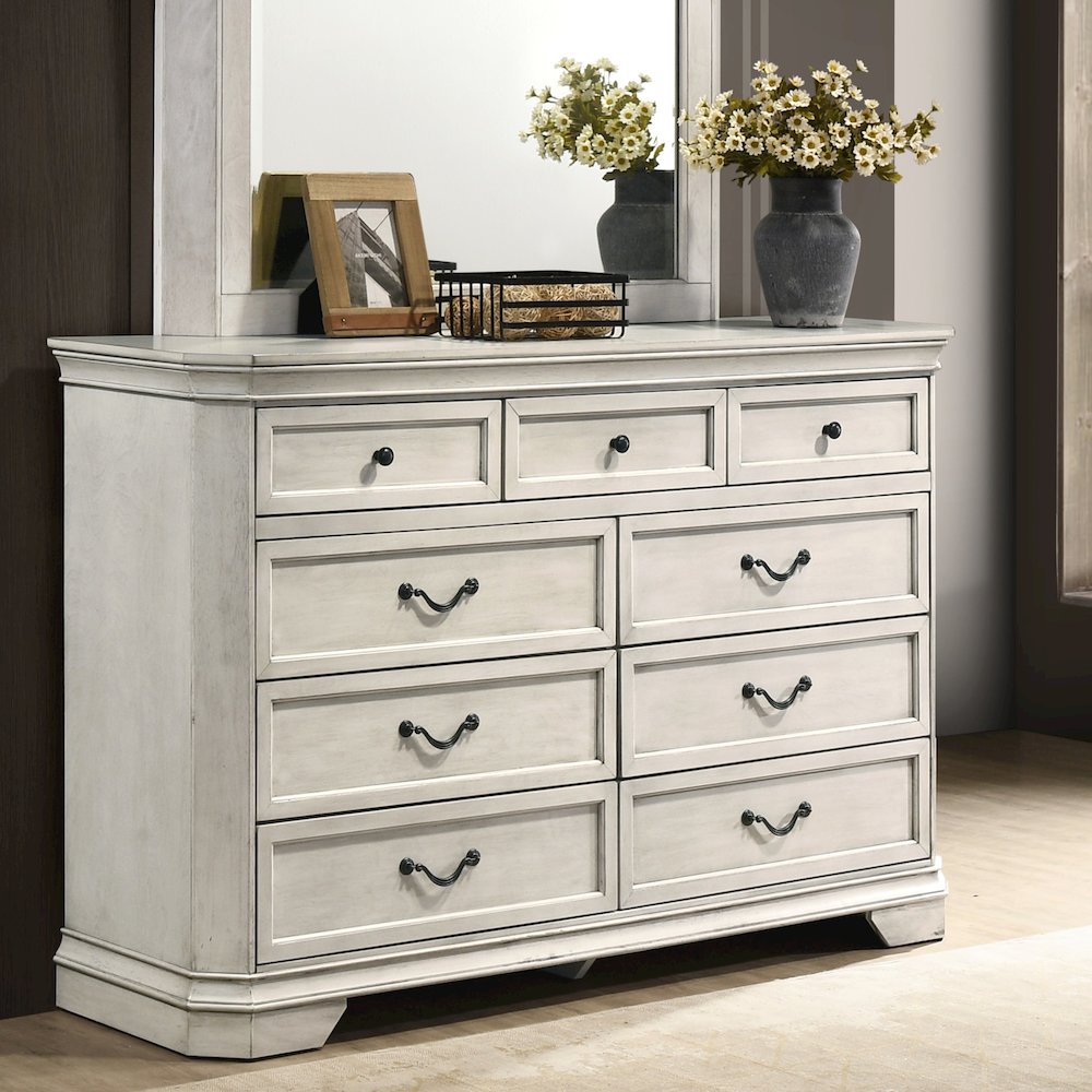 Maderne Wood Panel Bed with Dresser, Mirror, Two Nightstands, King