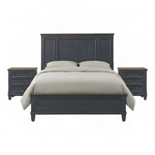 Wood Bedroom Suite Shiplap Panel Bed, Nightstands, Blue, Queen, 3 Piece Set