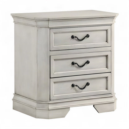 Wood 3-Drawer Nightstand with Antique-Finish Top, Bedside Table, Antique White