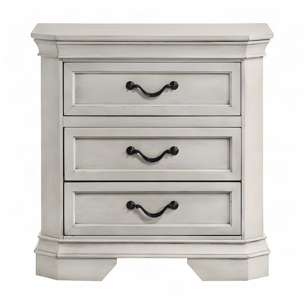 Wood 3-Drawer Nightstand with Antique-Finish Top, Bedside Table, Antique White