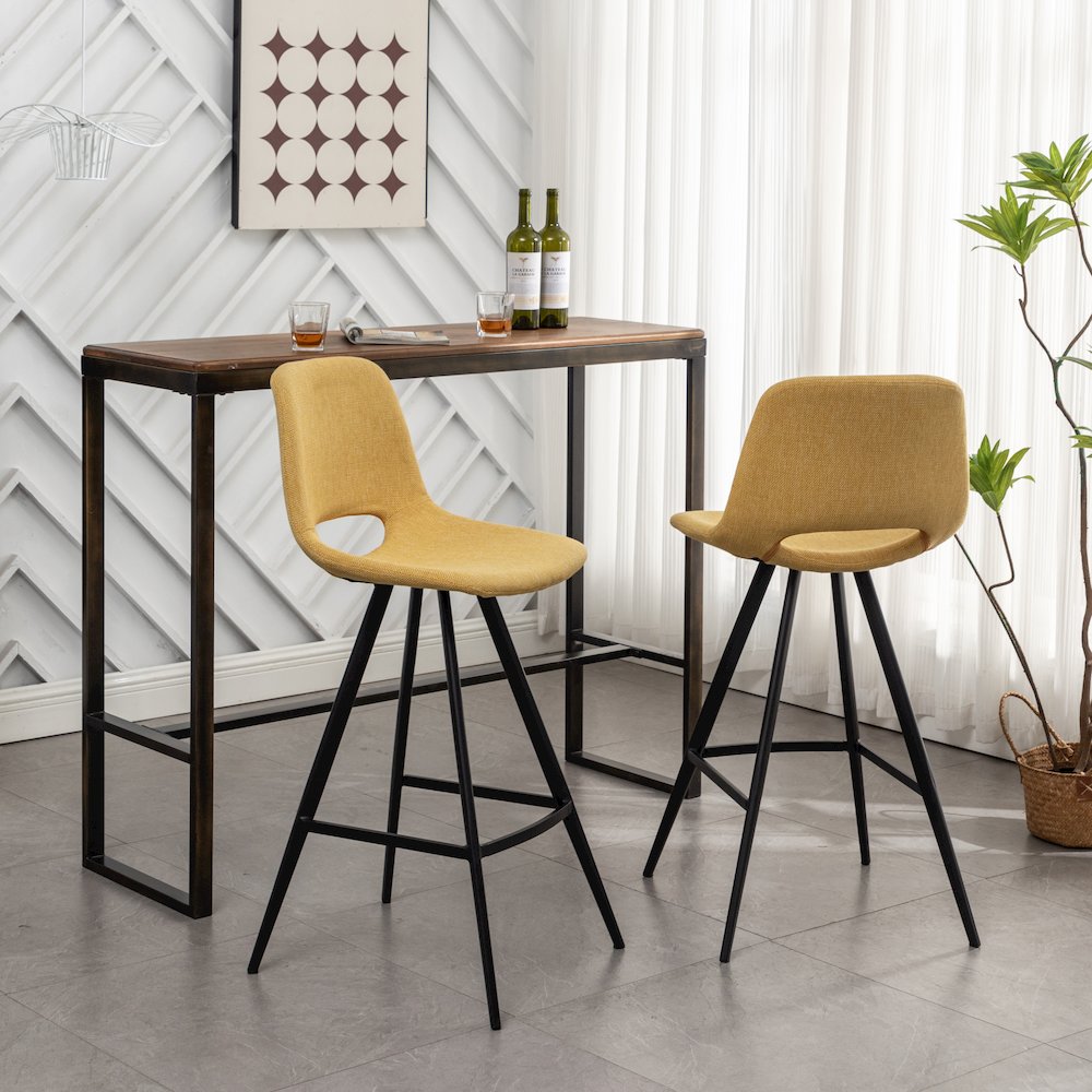 Porth Fabric Kitchen 28.25" Barstools, Set of 2, Yellow