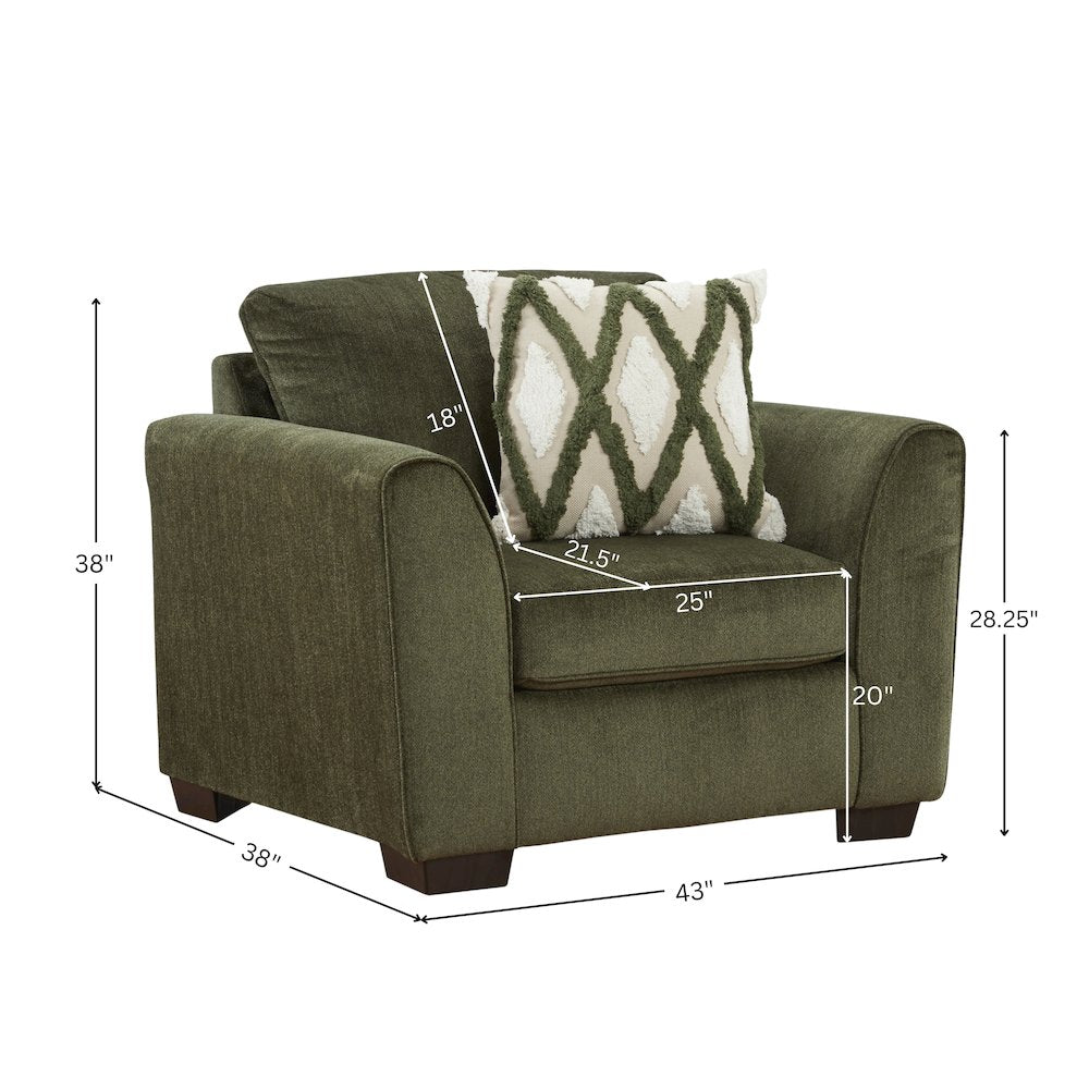 Marvella Living Room Armchair Chenille Upholstery and Textured Accent Pillow