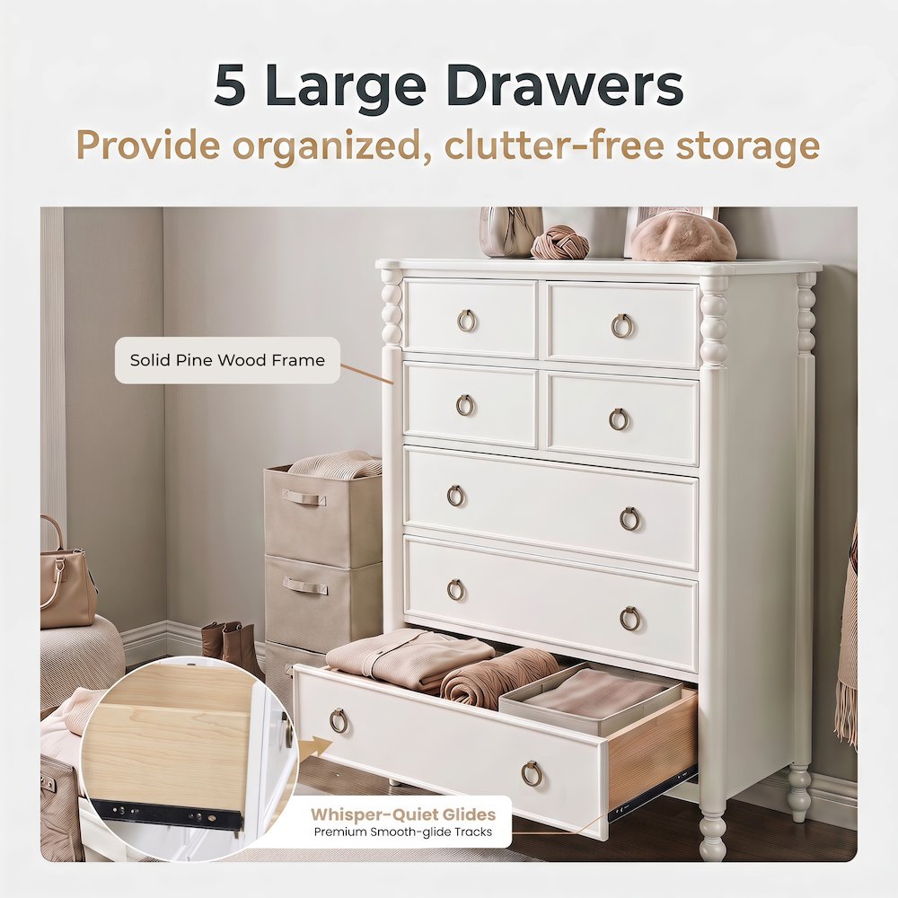 Avellune 5-Drawer Chest, White Finish