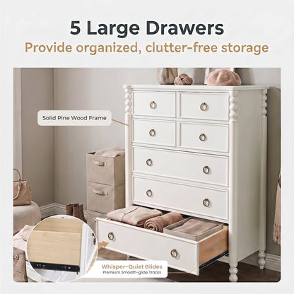 Avellune 5-Drawer Chest, White Finish
