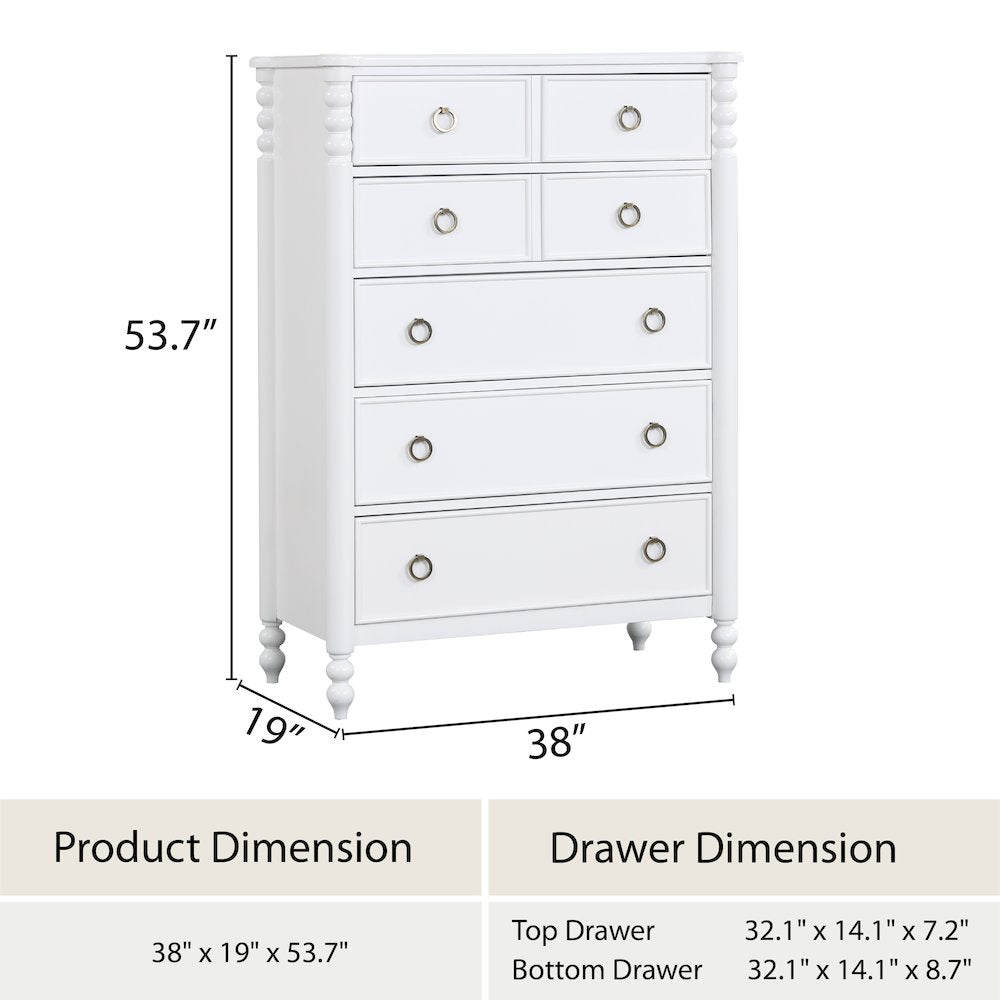 Avellune 5-Drawer Chest, White Finish