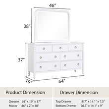 Avellune 7-Drawer Dresser with Mirror, White Finish