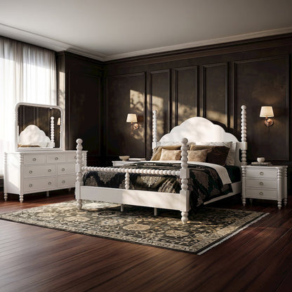 Avellune 5pc Bedroom Set: King Bed, Dresser, Mirror, 2 Nightstands, White