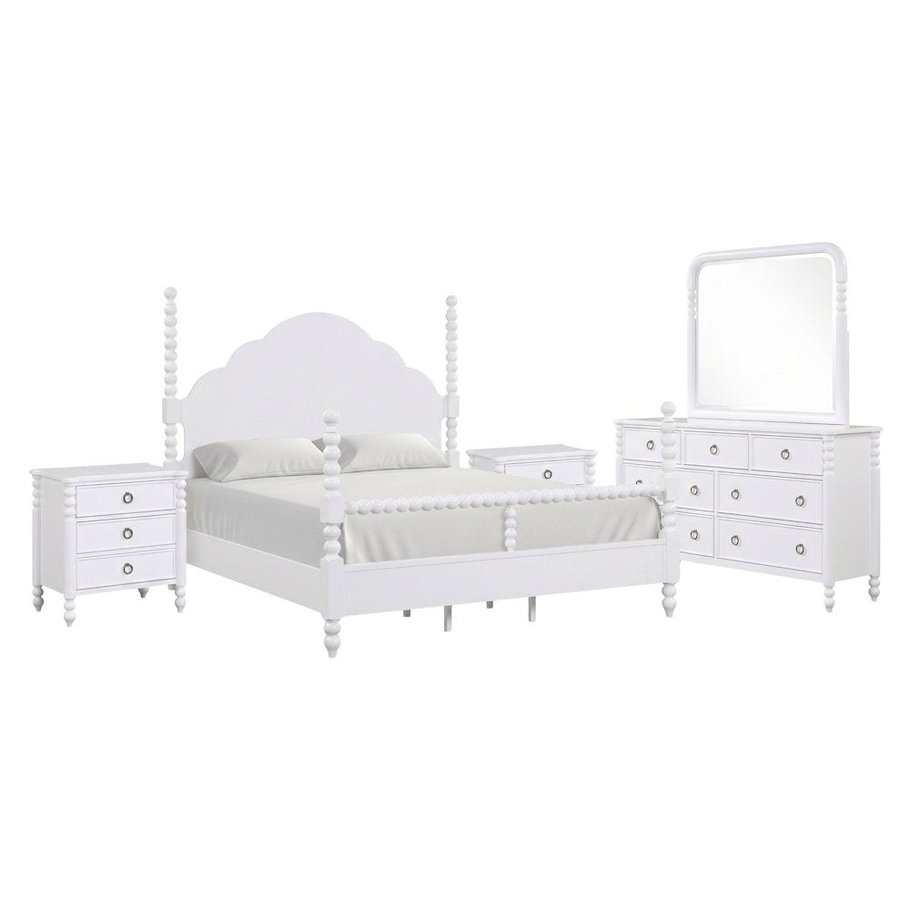 Avellune 5pc Bedroom Set: King Bed, Dresser, Mirror, 2 Nightstands, White