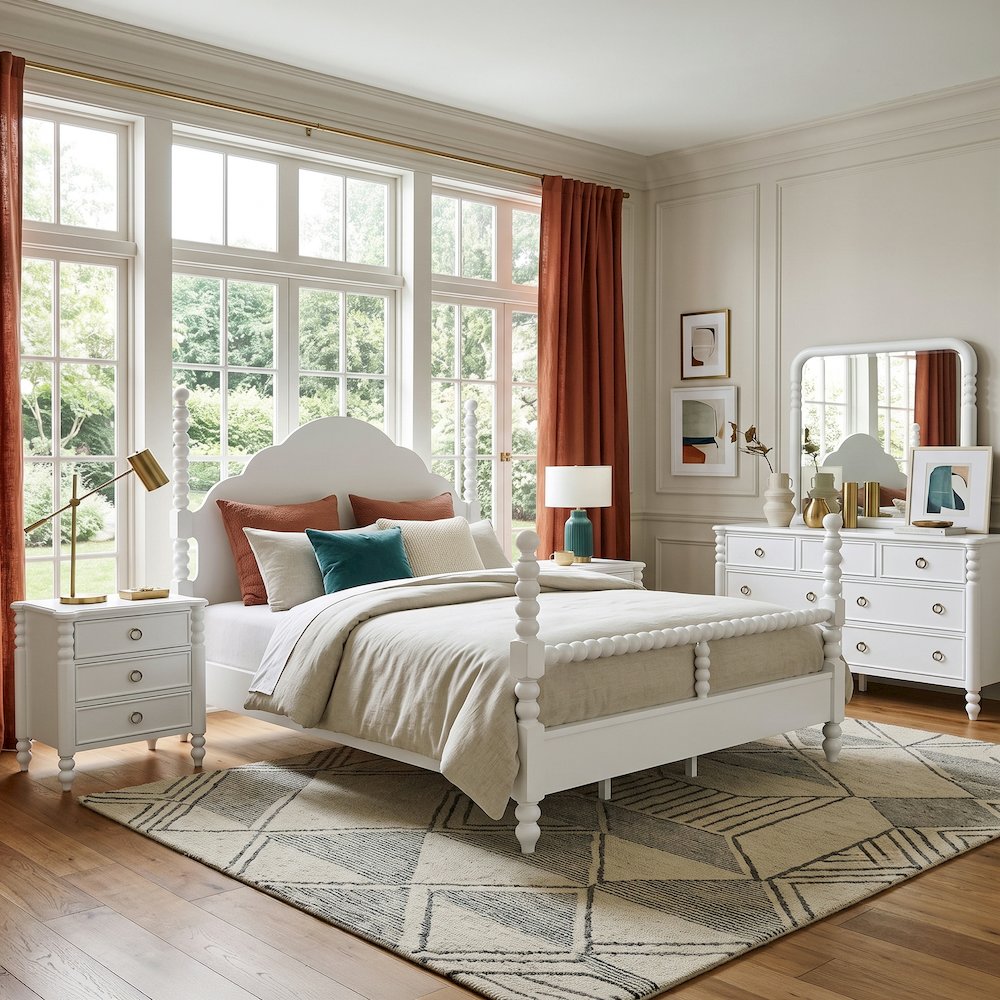 Avellune 5pc Bedroom Set: King Bed, Dresser, Mirror, 2 Nightstands, White
