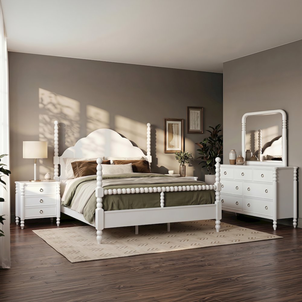 Avellune 5pc Bedroom Set: King Bed, Dresser, Mirror, 2 Nightstands, White
