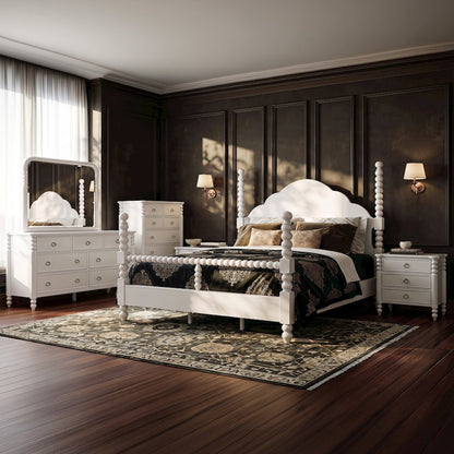 Avellune 6pc Bedroom Set: King Bed Dresser, Mirror, 2 Nightstands, Chest, White