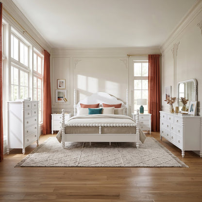 Avellune 6pc Bedroom Set: King Bed Dresser, Mirror, 2 Nightstands, Chest, White