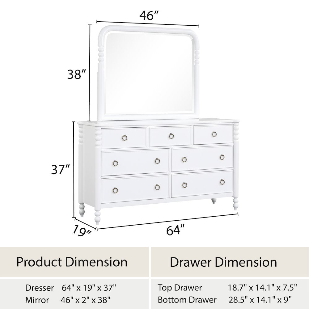 Avellune 6pc Bedroom Set: King Bed Dresser, Mirror, 2 Nightstands, Chest, White