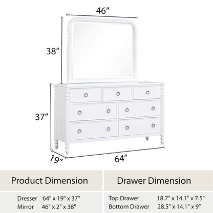 Avellune 6pc Bedroom Set: King Bed Dresser, Mirror, 2 Nightstands, Chest, White
