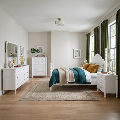 Avellune 6pc Bedroom Set: King Bed Dresser, Mirror, 2 Nightstands, Chest, White
